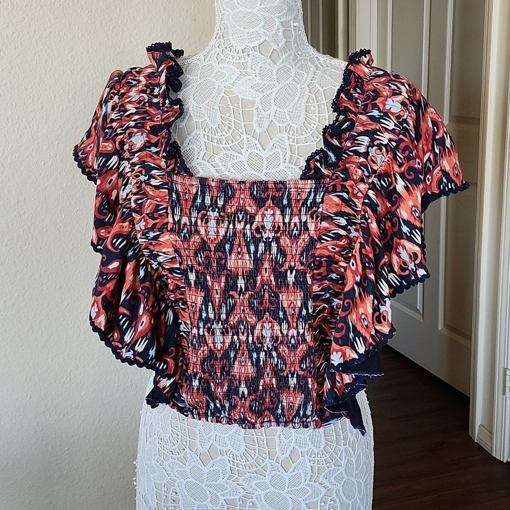 Anthropologie Let Me Be Smocked Crop Top Boho Retro 70's Size M - Picture 6 of 15